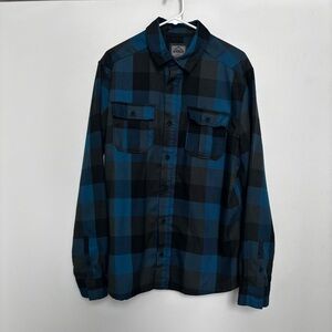 Men's Blue and Black Plaid Button-Down Shirt - Size Large